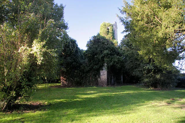Ruin of the parish church of St Lawrence church, West Wretham,Norfolk. It has been disused since the end of the 18th century and is now a ruin. The parishes of East Wretham and West Wretham were combined on 27 October 1790. According to the 1845 White's 'Norfolk Directory', the church of St Lawrence at West Wretham "had long been in ruins". The ruin is a Scheduled Monument and Grade II listed building and is listed as a "Building at Risk" in Norfolk.