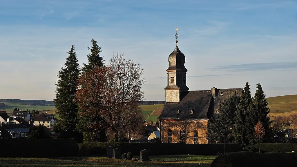 Church of Steckenroth, Hohenstein, Germany, on a sunny December afternoon