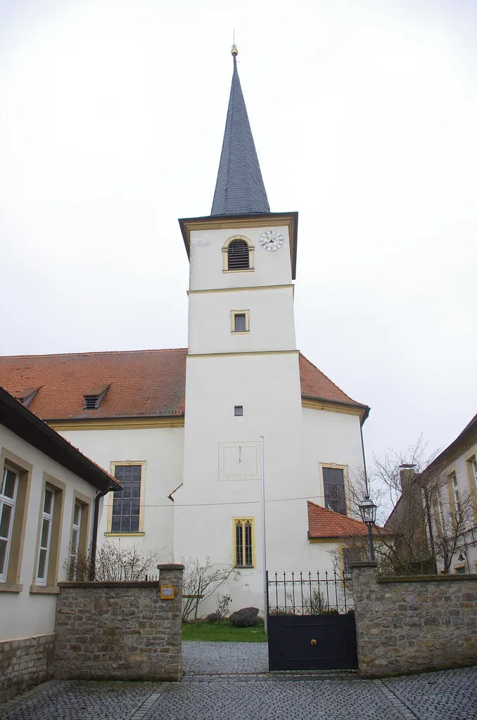 This is a picture of the Bavarian Baudenkmal (cultural heritage monument) with the ID D-6-78-150-3 (Wikidata) Kirche St. Stephan (Kolitzheim), Kolitzheim, Unterfranken, Deutschland