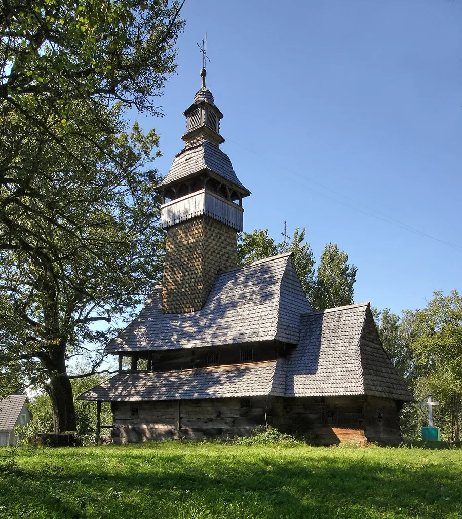Church St. Nicholaus, Kolodne, Tiachiv Raion, Zakarpattia Oblast, Ukraine. Built in 1470 until 18th century (Mykhailo Syrokhman, Churches of Ukraine. Zakarpattia, p. 509f.)