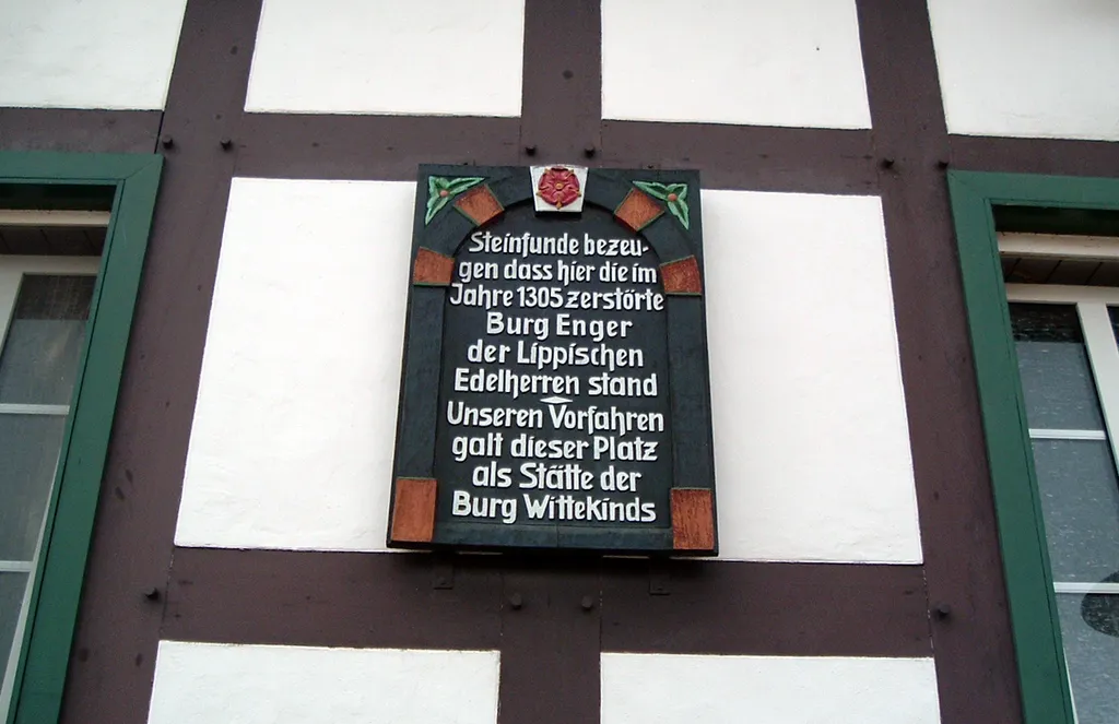 Plaque comemorating Enger Castle in town of Enger, District of Herford, North Rhine-Westphalia, Germany.