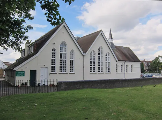 St Thomas Aquinas Catholic Church, Ham Street, Ham, London on the corner of Ham Common. Originally St. Andrew's School or Ham School, built in 1890 and converted in 1974.