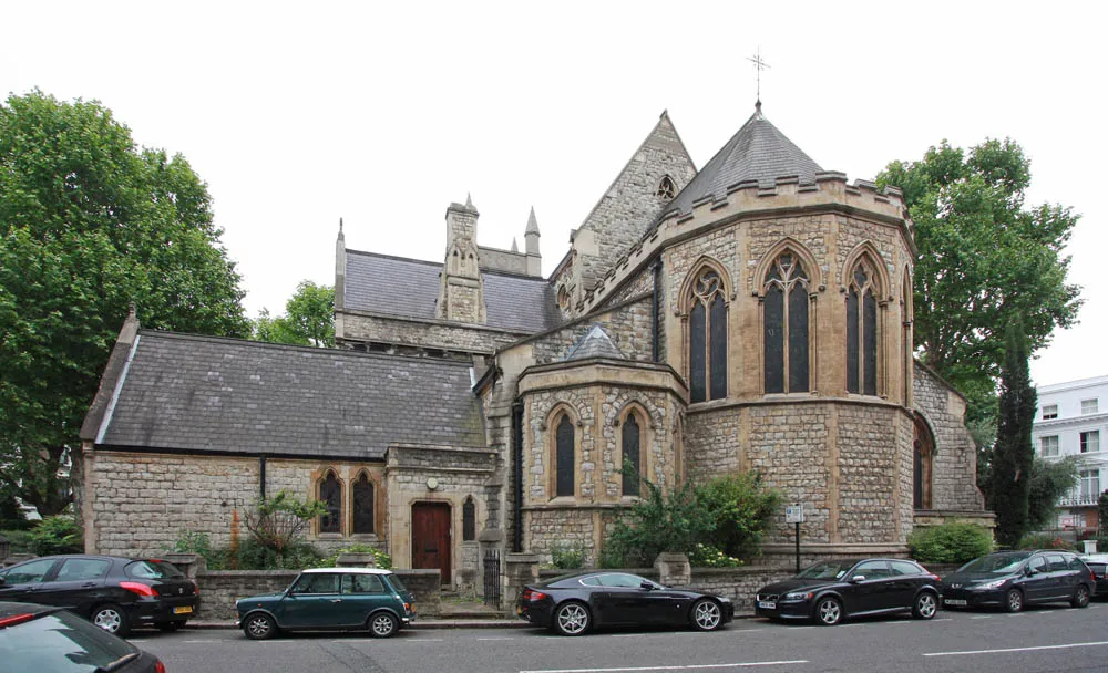 St Stephen's parish church, Westbourne Park, London W2, seen from the west from St Stephen's Crescent