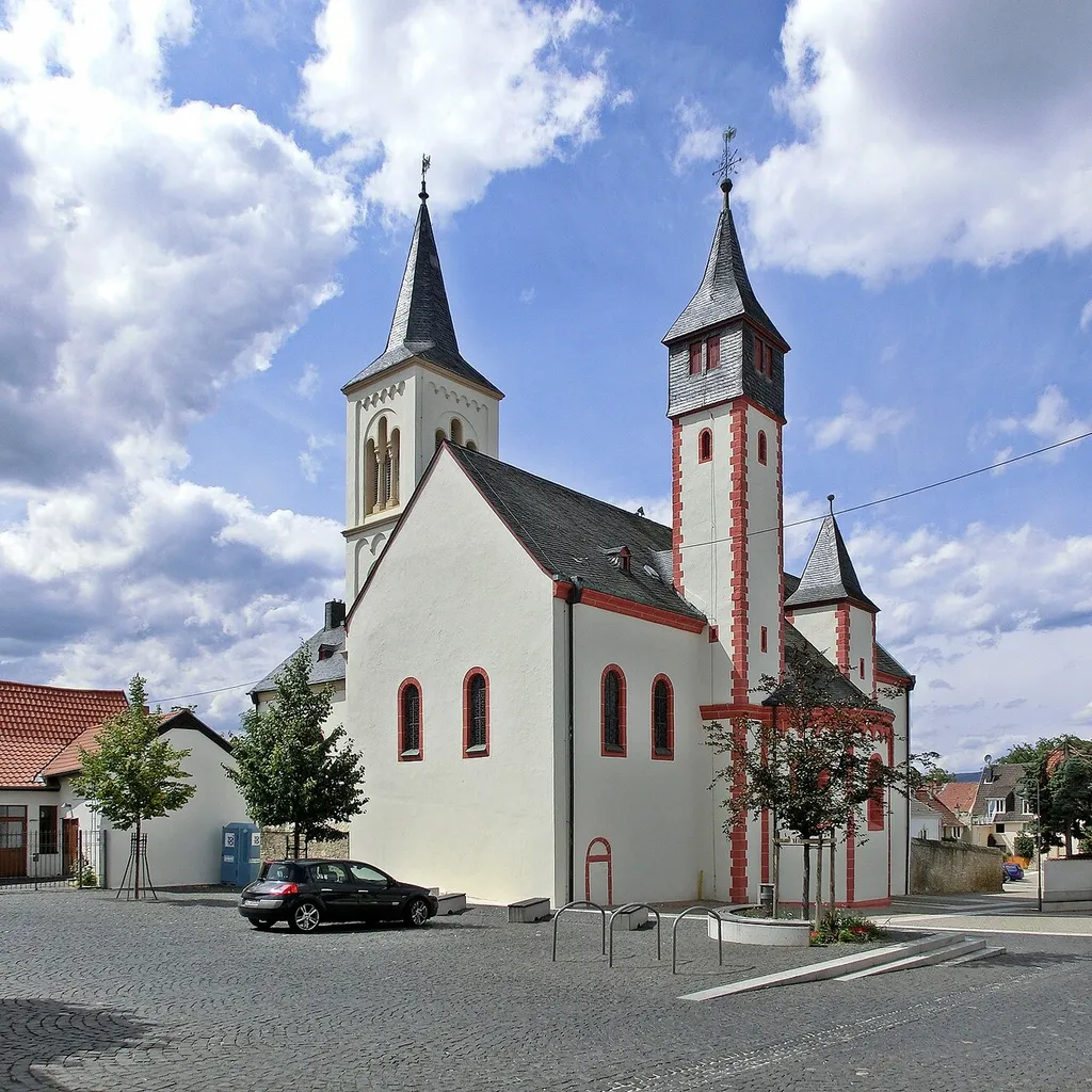 Die evangelische Saalkirche in Ingelheim am Rhein, Rheinland-Pfalz.
