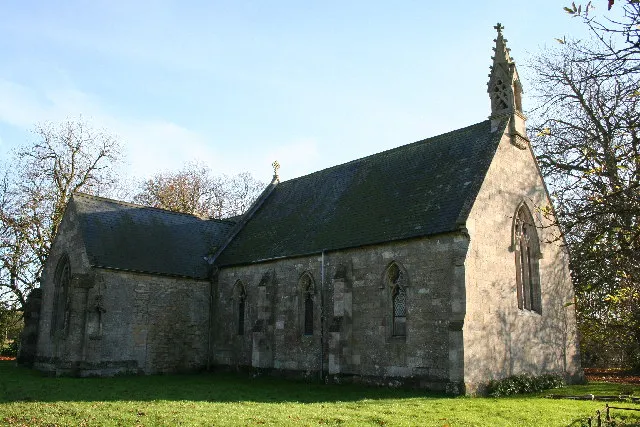 St.Andrew's church, Burton Pedwardine, Lincs. A small fragment of a much larger 14th century church that collapsed in 1802. Charles Kirk built this church in 1870 incorporating some of the medieval masonry. It stands in fields surrounded by undulations in the ground where the great house of the Pedwardines once stood.