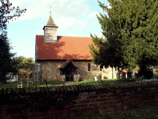 St. Nicholas' church, Little Braxted, Essex. A small church consisting of a Norman nave and apsed chancel. The interior is glorious having beautiful decorated walls throughout, which were painted in 1884 by the Rev. E. Geldart.