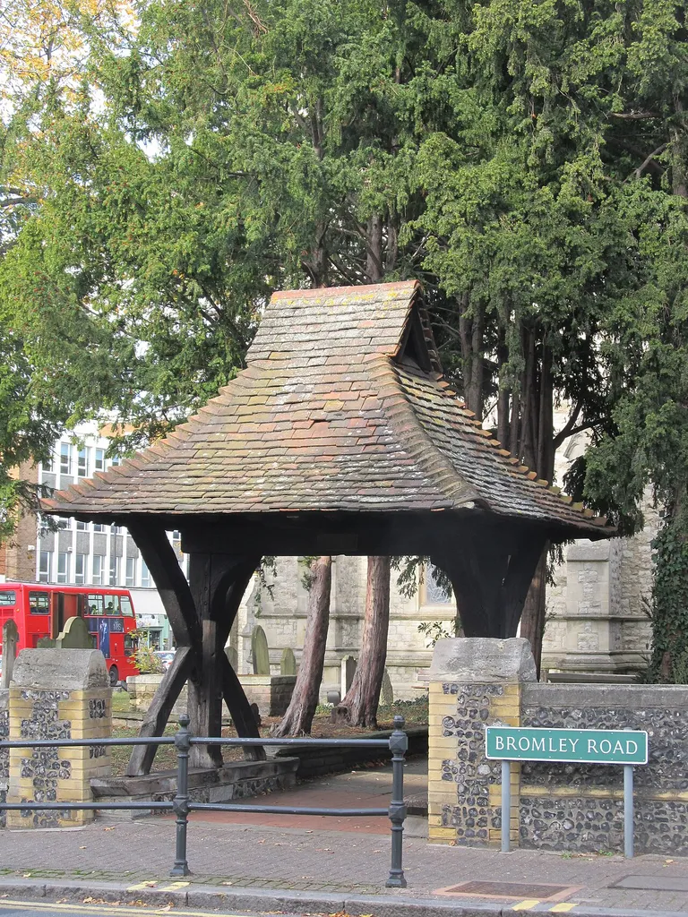 Lychgate at St George's Church, Beckenham, in the London Borough of Bromley. This is a photo of listed building number 1064372.