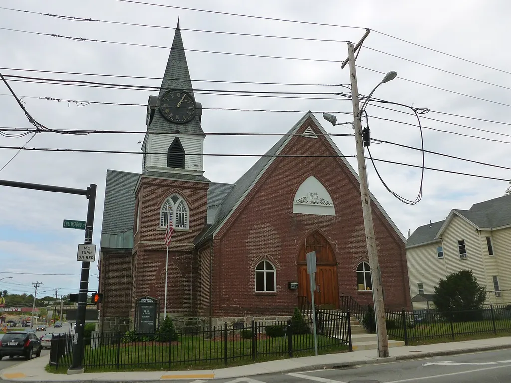 Chelmsford Street Baptist Church, located at 524 Chelmsford Street, Lowell, Massachusetts. West side of building shown.