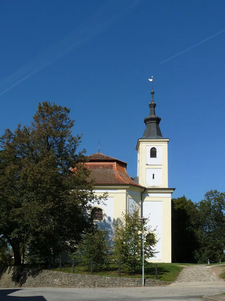 Church of Saint Dismas in the village of Dříteň, České Budějovice District, South Bohemian Region, Czech Republic.