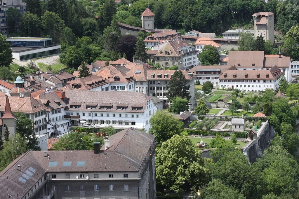 Convent of the Visitation, Rue de Morat 16-18, Fribourg (Gardens in lower right; residence in center left)