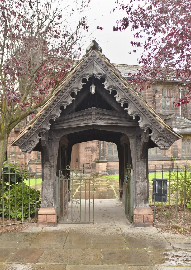 Exterior of the lychgate of Christ Church, Port Sunlight.