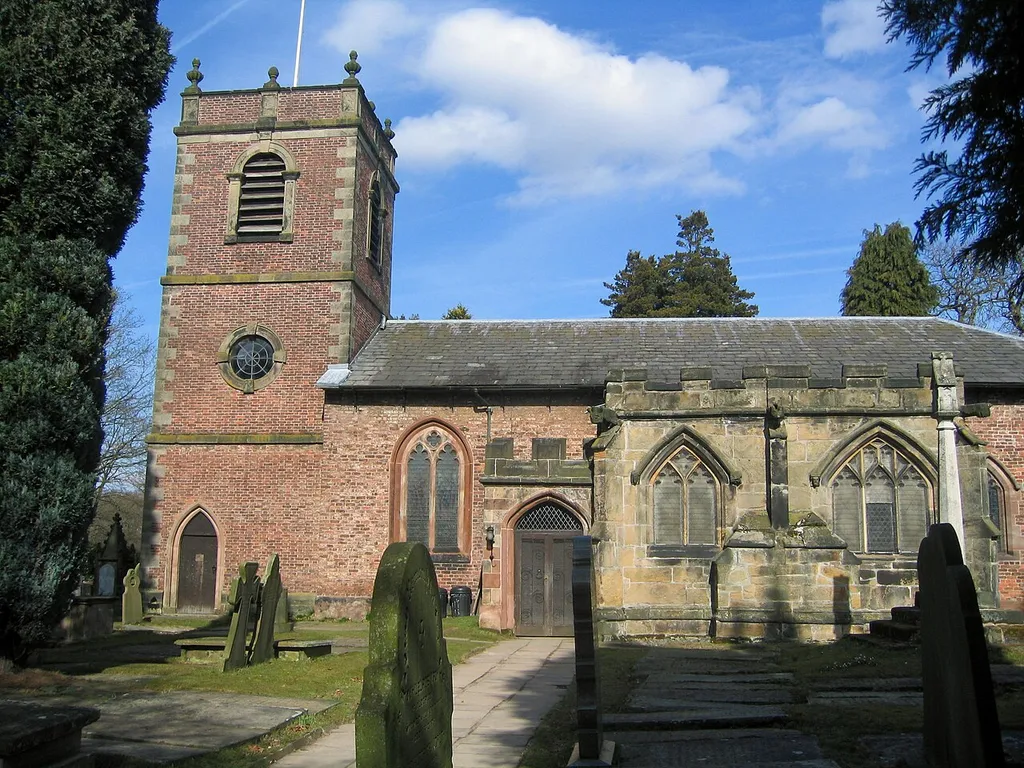 Photograph of St Lawrence's Church, Over Peover, Cheshire, England, from the south