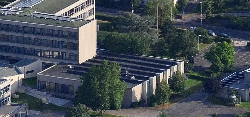 Luftbild Euskirchen aus N-Richtung mit Erftstadion, Emil-Fischer-Gymnasium, GGS Nordstadt, Stadtverwaltung, Amtsgericht
