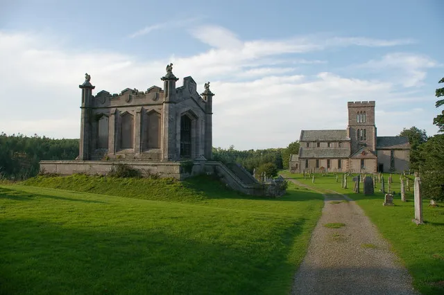 Lowther, Cumbria (formerly Westmorland): St Michael's parish church (right) and the mausoleum of the second Earl of Lowther (left)