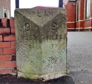 Milestone, Liverpool Road, in front St Paul's Methodist Church