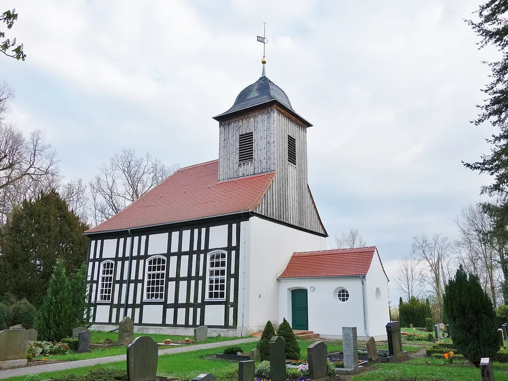 North-western view of church in Priort, Wustermark municipality, Havelland district, Brandenburg state, Germany.