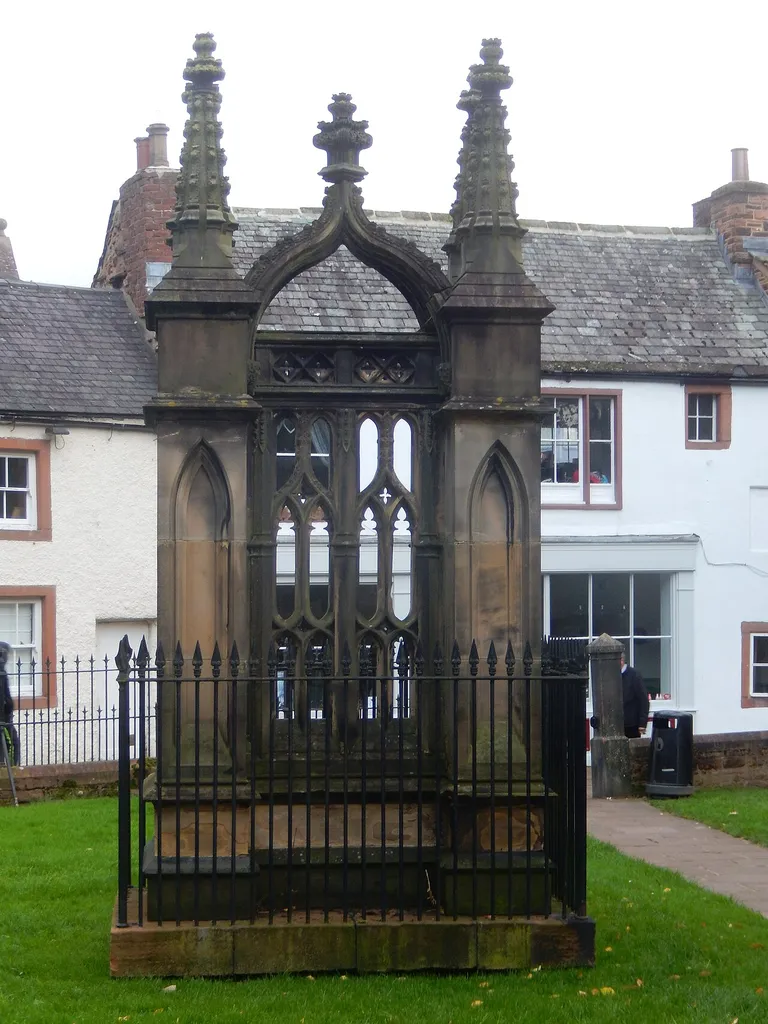 Lancaster and Carlisle Railway memorial in the graveyard of St Andrew's Church, Penrith, Cumbria. In the churchyard is a monument dated 1846 to the memory of those who built the Lancaster and Carlisle Railway.
