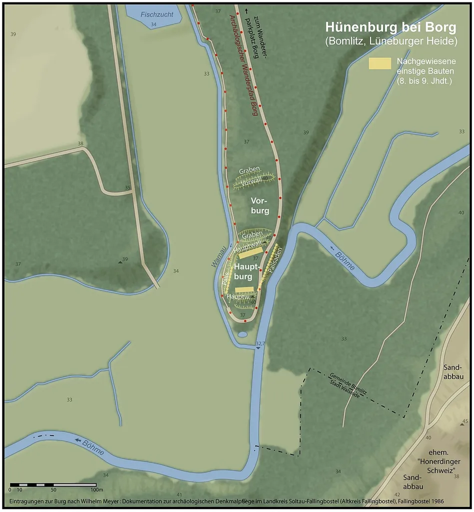 Map of the ancient Huenenburg castle near Bomlitz, Lower Saxony, Germany