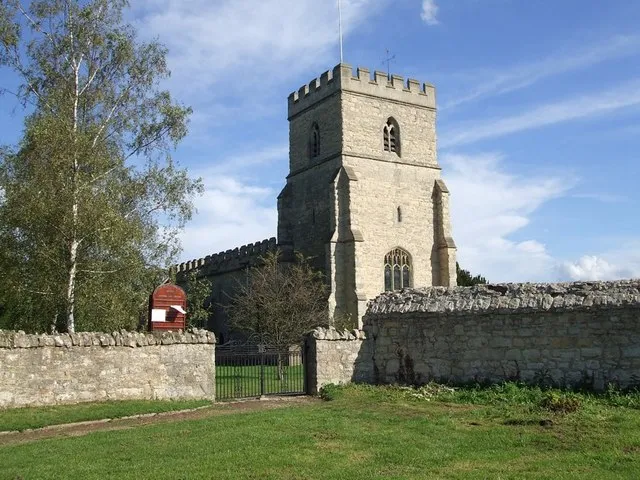 SS Peter &amp; Paul, Dinton. Taken from the lane from Dinton village to Upton as it passes the church. 247494 is immediately to the southwest of this image behind the wall to the right. More information about the church here http://www.acny.org.uk/438/