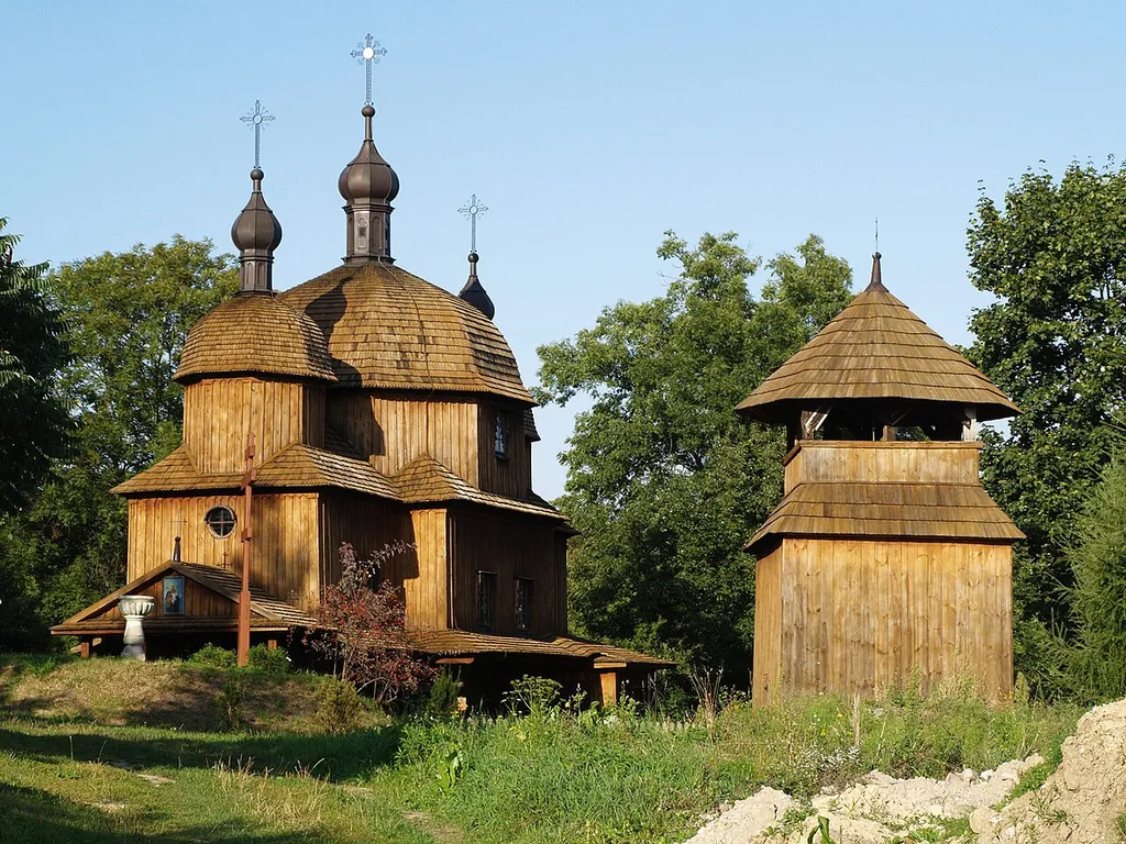 Greek-Catholic Church with bell tower in Open Air Village Museum in Lublin