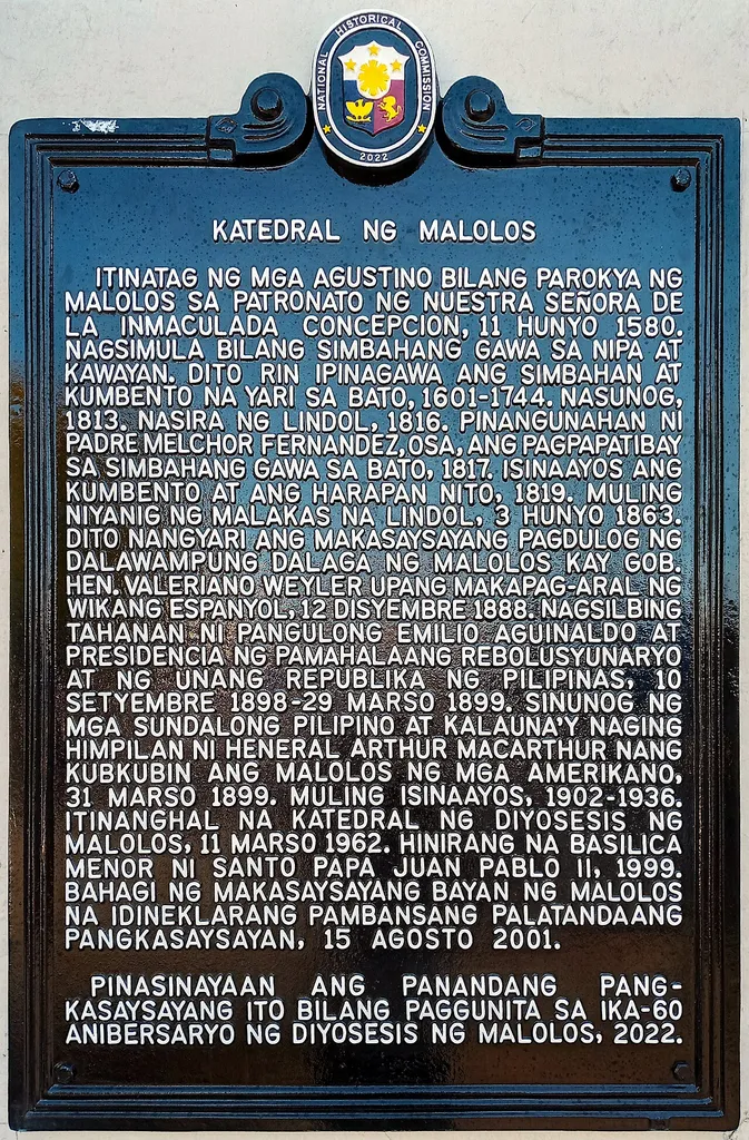 Historical marker created by the National Historical Commission of the Philippines in 2022 to commemorate the Malolos Cathedral