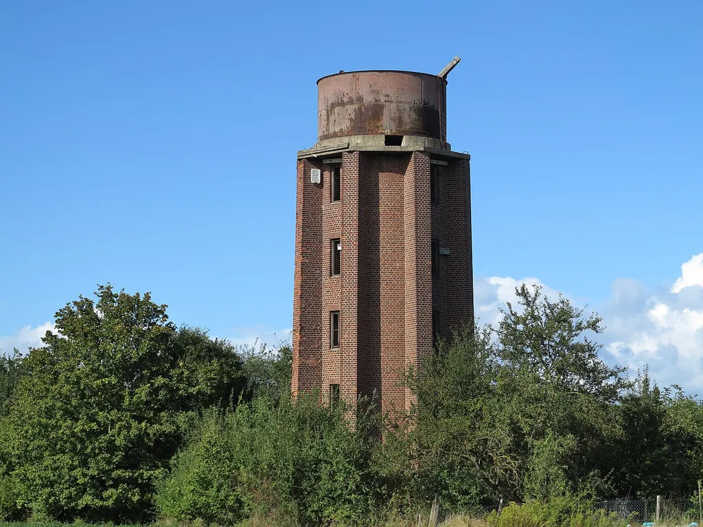 The water tower at the Beddingen, Germany industrial spur. It is located on Brunswick territory.