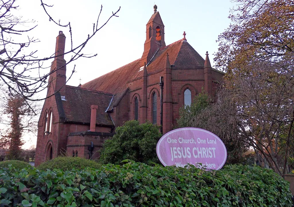 Roman Catholic church of St Mary of the Angels, Hooton, Cheshire, seen from the east