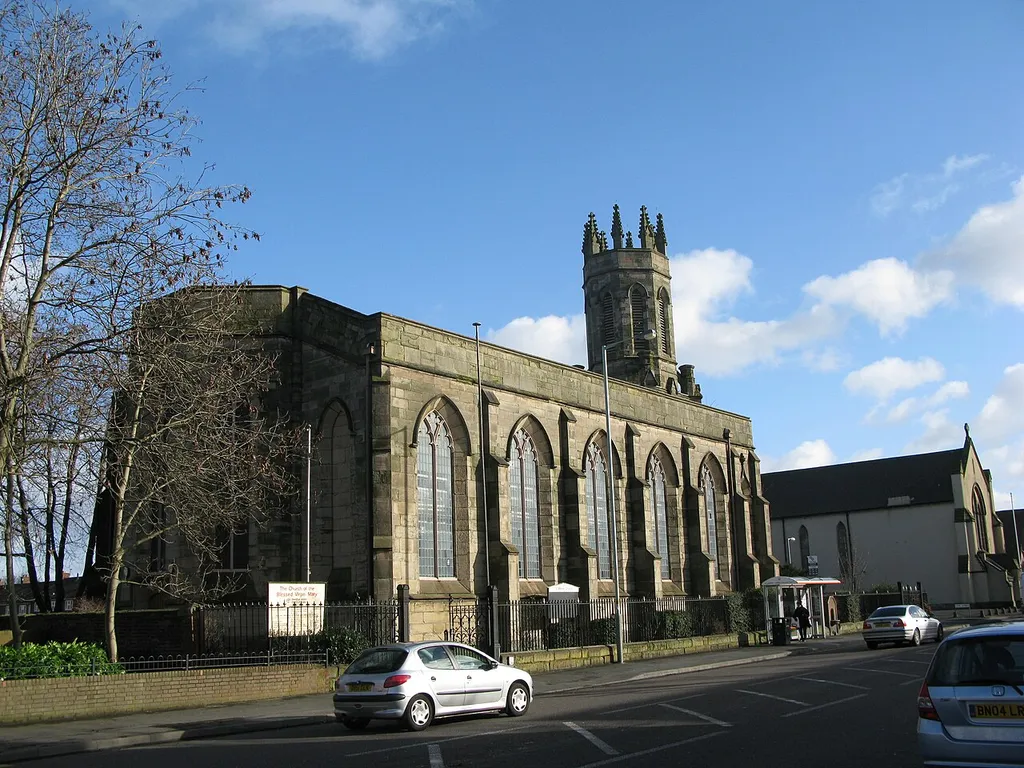 St Mary's parish church, Oxford Street, Bilston, West Midlands, seen from the west