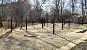 field of stelae on the Nazi forced labour memorial for the Protestant Church – Berlin-Neukölln cemetery camp