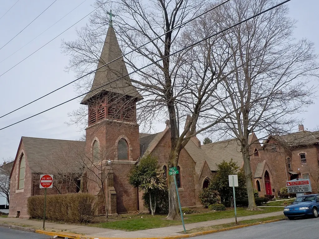 St. Michael's Protestant Episcopal Church, Parish House and Rectory site on the NRHP since December 20, 1982 at Mill and Church Streets, Birdsboro, Berks County, Pennsylvania. Designed by Frank Furness. Built by Levi H. Focht. Congregation was Episcopalian now Baptist.