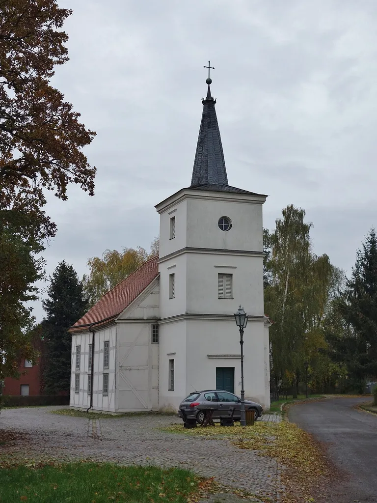 West-north-western view of church in Altwustrow, Oderaue municipality, Märkisch-Oderland district, Brandenburg state, Germany