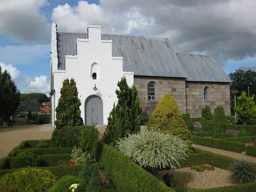 The church "Laurbjerg Kirke" in the village "Laurbjerg". It is located in East Jutland, central Denmark.