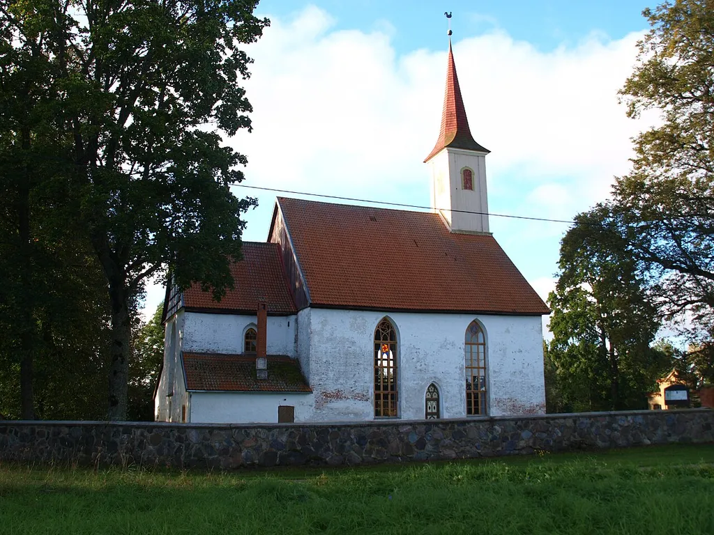 Saint Martin church in Rannu, Estonia. Built in 15th century. Was badly damaged in wars at the end of 17th century. Building was modified in 1835 and again in 1876. Tower stands 33 meters (108 ft) tall.