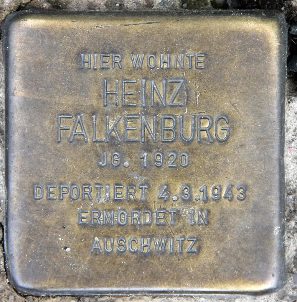 "Stolperstein" (stumbling block), Heinz Falkenburg, Audre-Lorde-Straße 8, Berlin-Kreuzberg, Germany