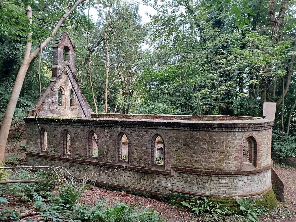 The ruins of St Michael and All Angels' Church, Bedham, West Sussex, England.