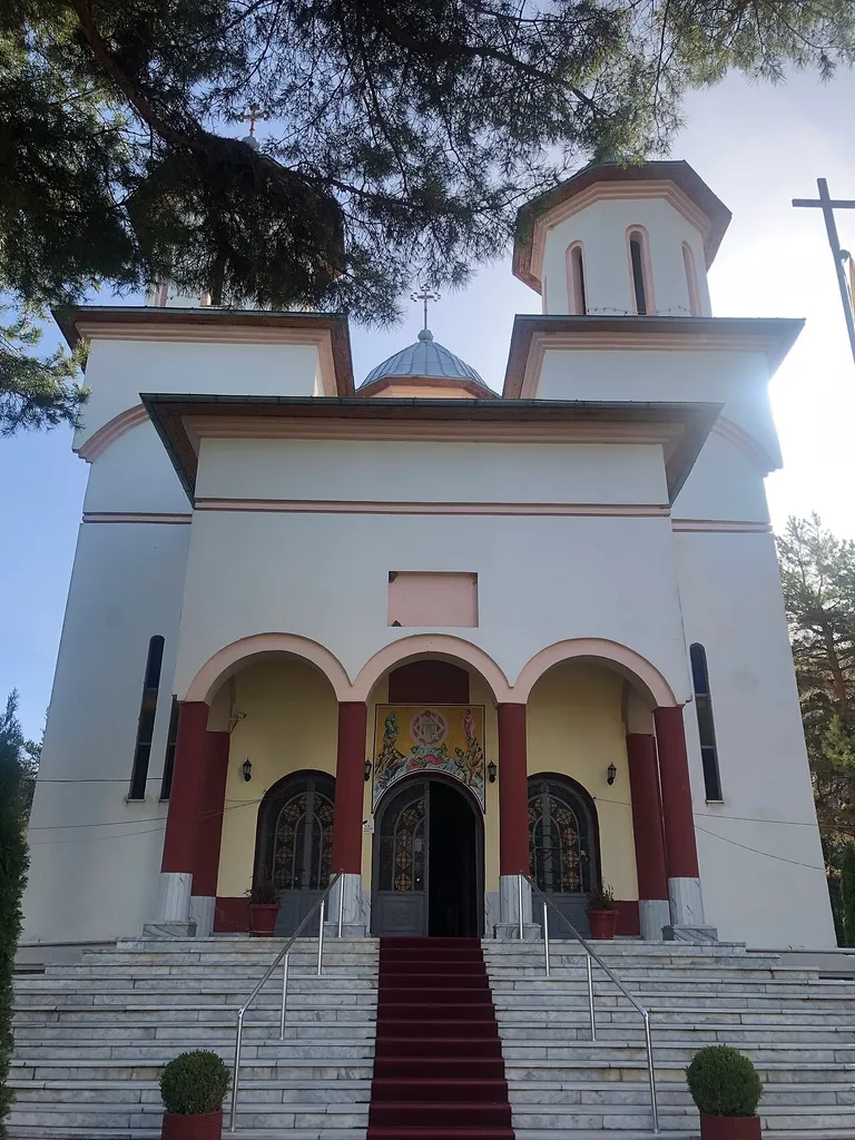 Façade of the St. Sotir Church in Korçë, Albania.