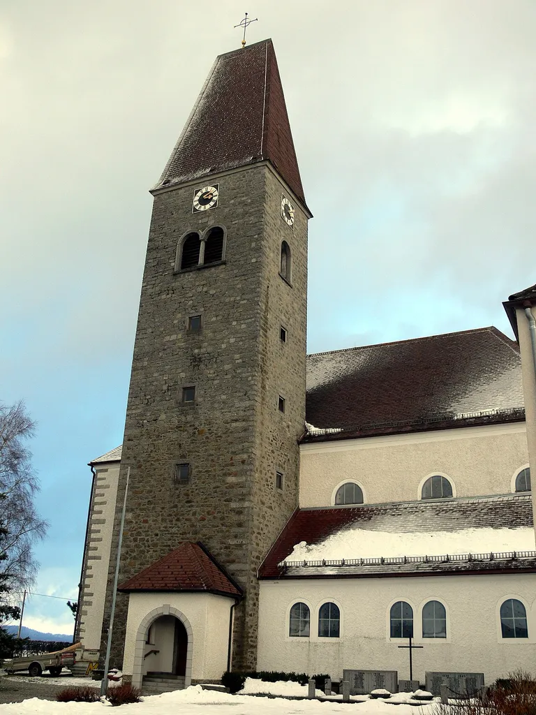Mary Assumption parish church ( 1953 ) in Pühret ( Neustift i.M., Upper Austria ): Tower.