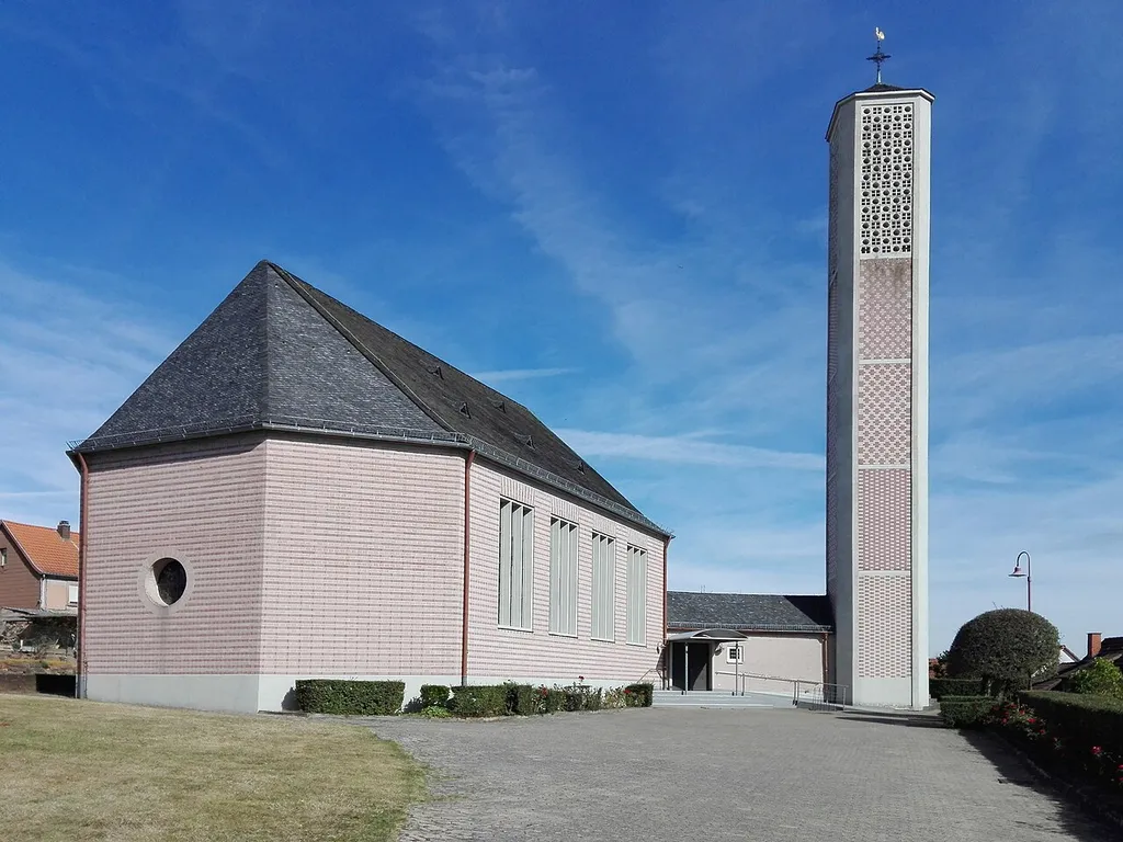 Walmdachbau, Kampanile, 1959, Architekt Hansgeorg Fiebiger, Kaiserslautern
