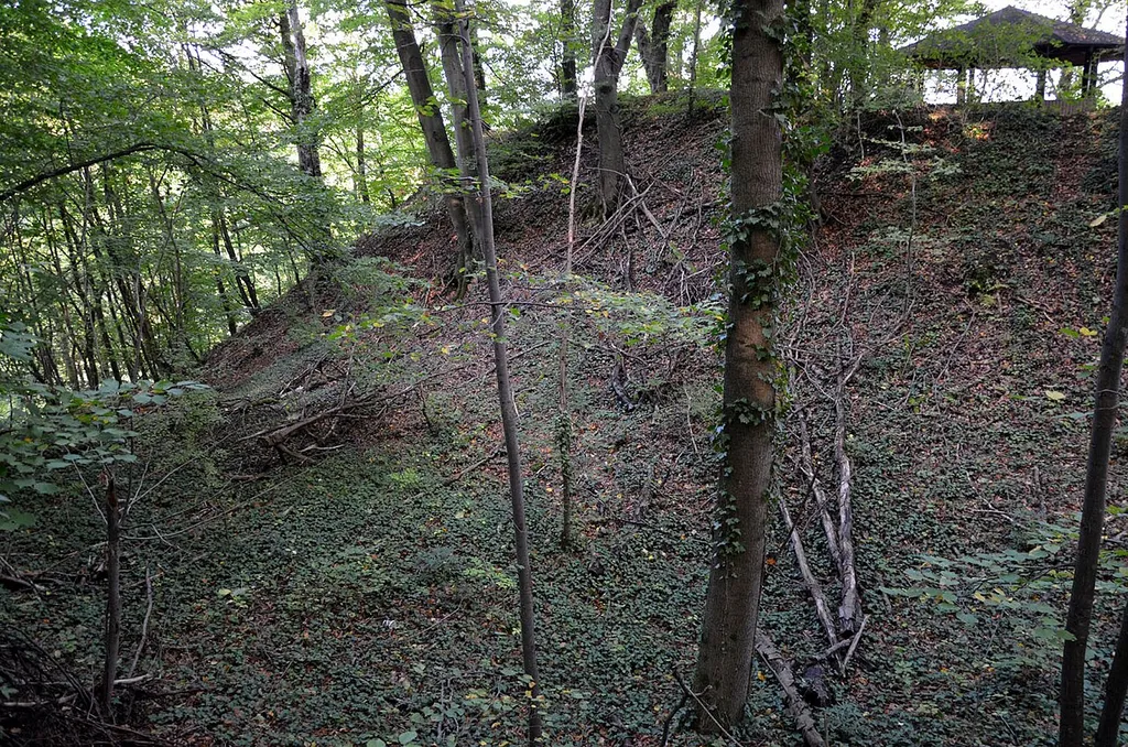 Graben, Teil des Burgstalls der Burg Landsehr bei Obrigheim.