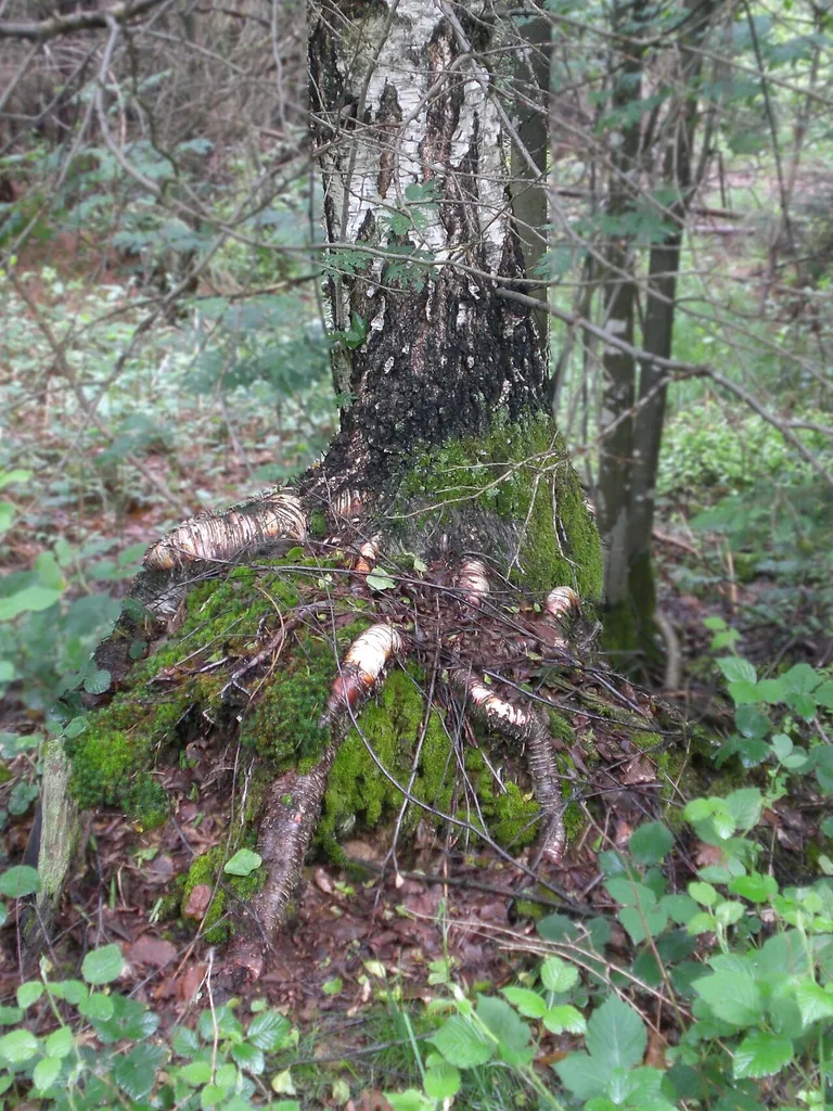Birke mit Pfahlwurzeln im NSG Jägersburger Moor