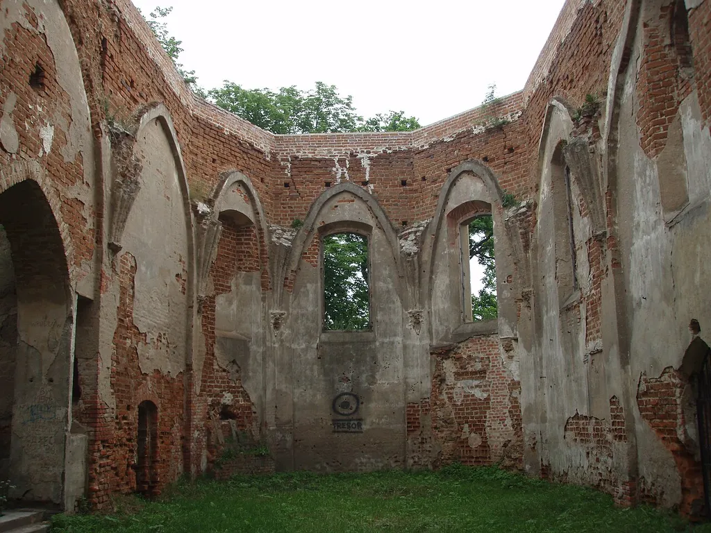 Ruins of a renaissance church, one of the few reminders of the existence of the village Chojnica, now Biedrusko military training grounds.
