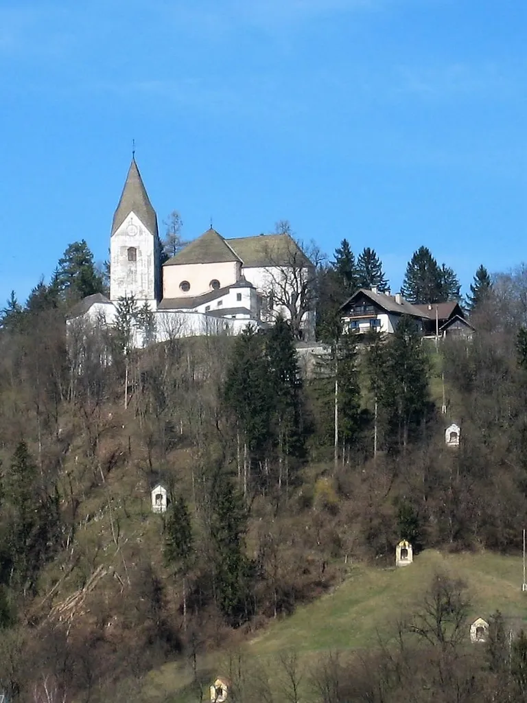 St. Pancras Parish Church, Slovenj Gradec and the Stations of the Cross on the way to the hill