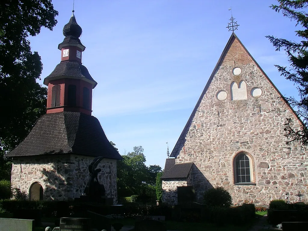 The (luhteran) church and belltower in Perniö, Finland.