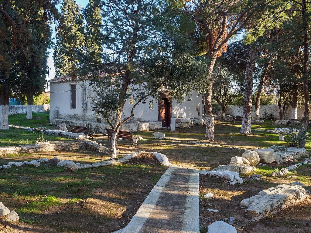 The church of Saint Athanasius in Paiania, Attica. It dates from the 16th century and was during the ottoman era the metropolitan church of Paiania. It was built within the ruins of a palaiochristian basilica, parts of which are still preserved, especially the apse, that is incorporated in the apse of the modern church.