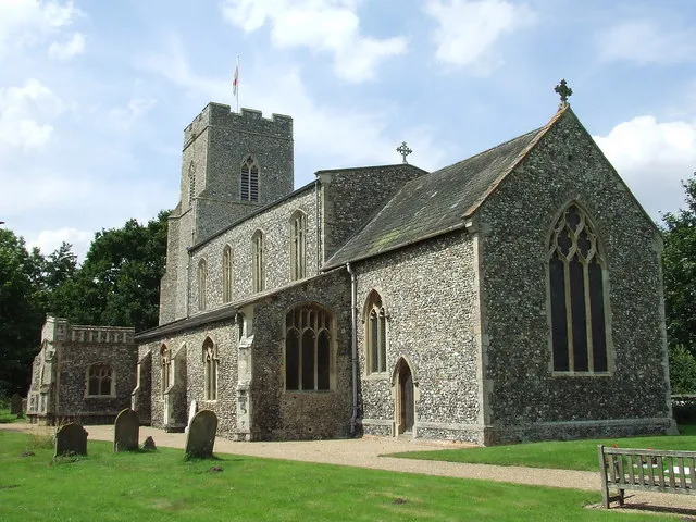 Church of All Saints in Mendham, Suffolk, England. A Grade I listed medieval church.