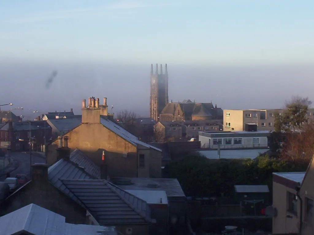 Bathgate, Scotland on Christmas 2005, with thick fog in the background.