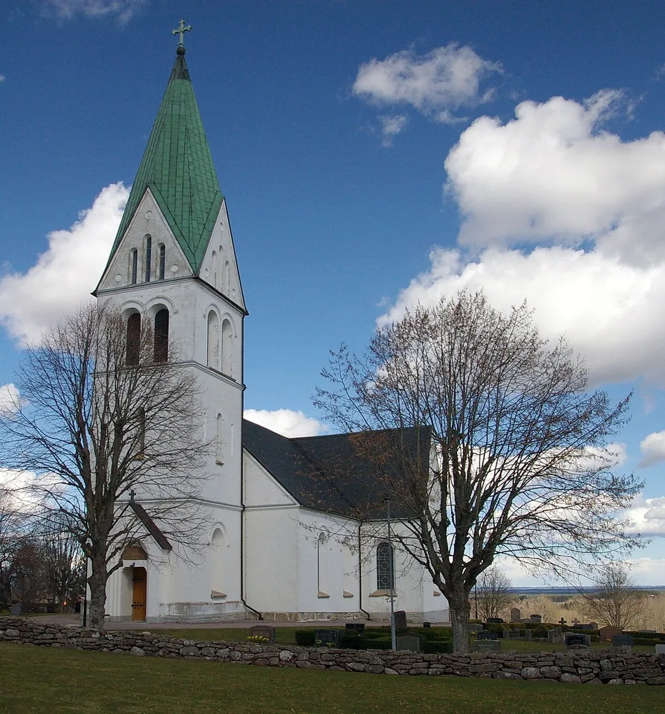 Borgunda kyrka (swedish: church of Borgunda), Västergötland, Sweden. The church was built in 1766 - 1767 after the old church had been destroyed two years earlier in a lightning strike. The tower was erected in 1890.