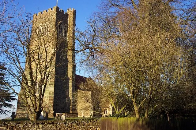 St James' parish church, Husborne Crawley, Bedfordshire, seen from the southwest