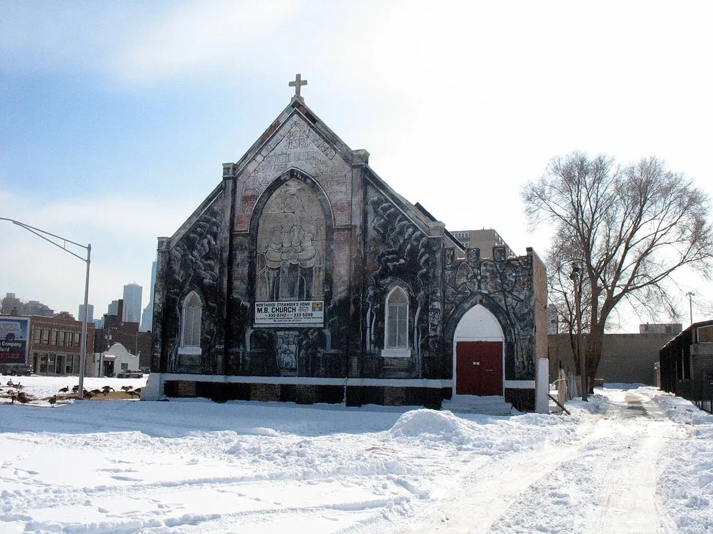 Painted church in Chicago's Lakeview neighborhood