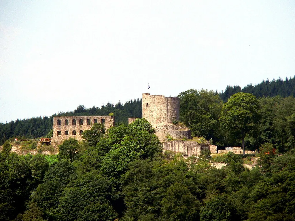 Ruine of Castle Windeck/Sieg, view from the cemetery of Schladern